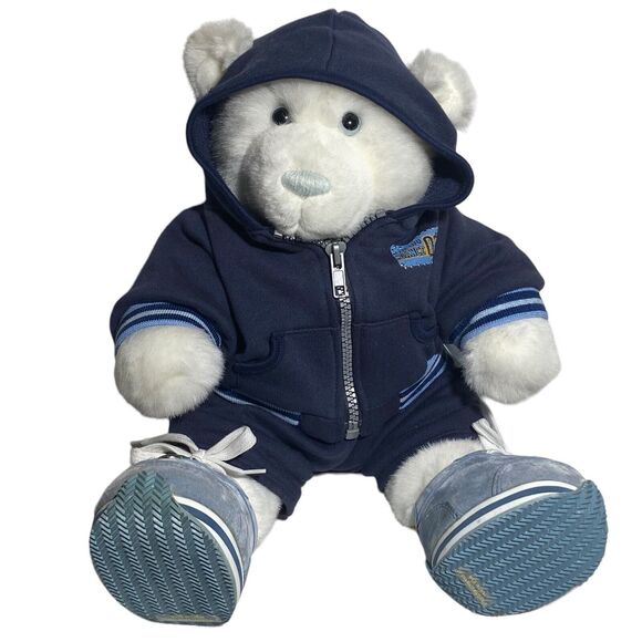 Build a Bear Blue Eyed White Teddy Bear Dancer Outfit Hoodie Sketchers 16" Tall - Picture 1 of 9